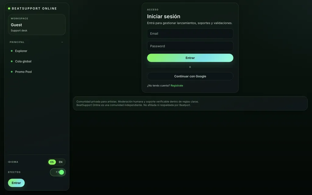 Pantalla de acceso con email, contraseña y entrada con Google