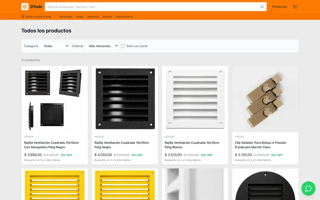 Listado de productos con filtros