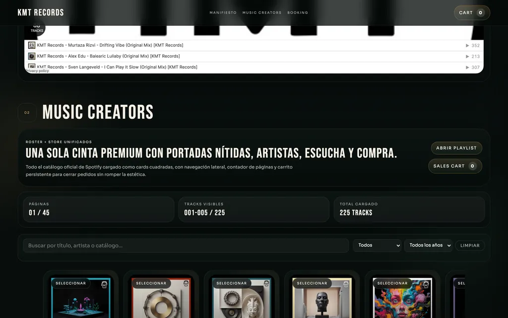 Catálogo con el contador de páginas, buscador y filtros por año