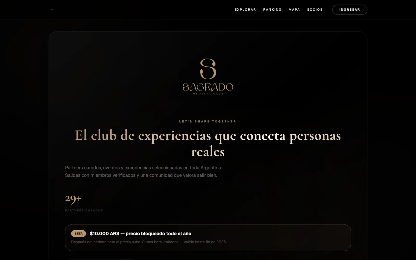 Portada de Sagrado Club con la propuesta de membresía